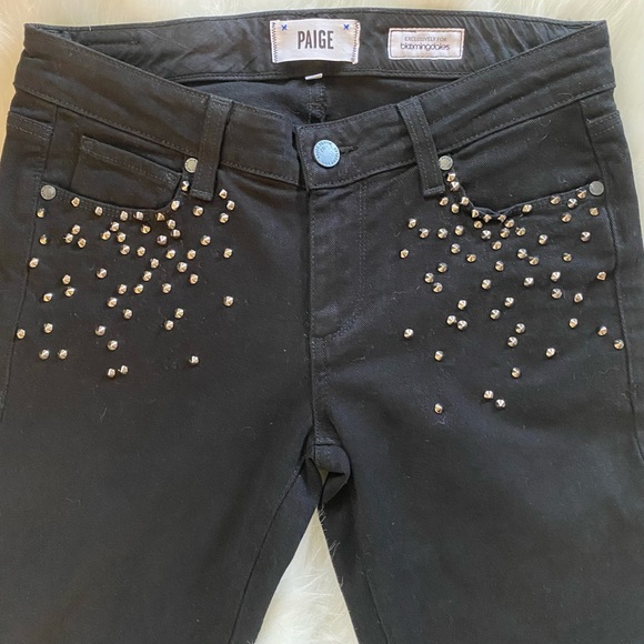 PAIGE Skyline Ankle Peg Jeans in Black Galaxy with Silver Studs Size 27 - Picture 6 of 9
